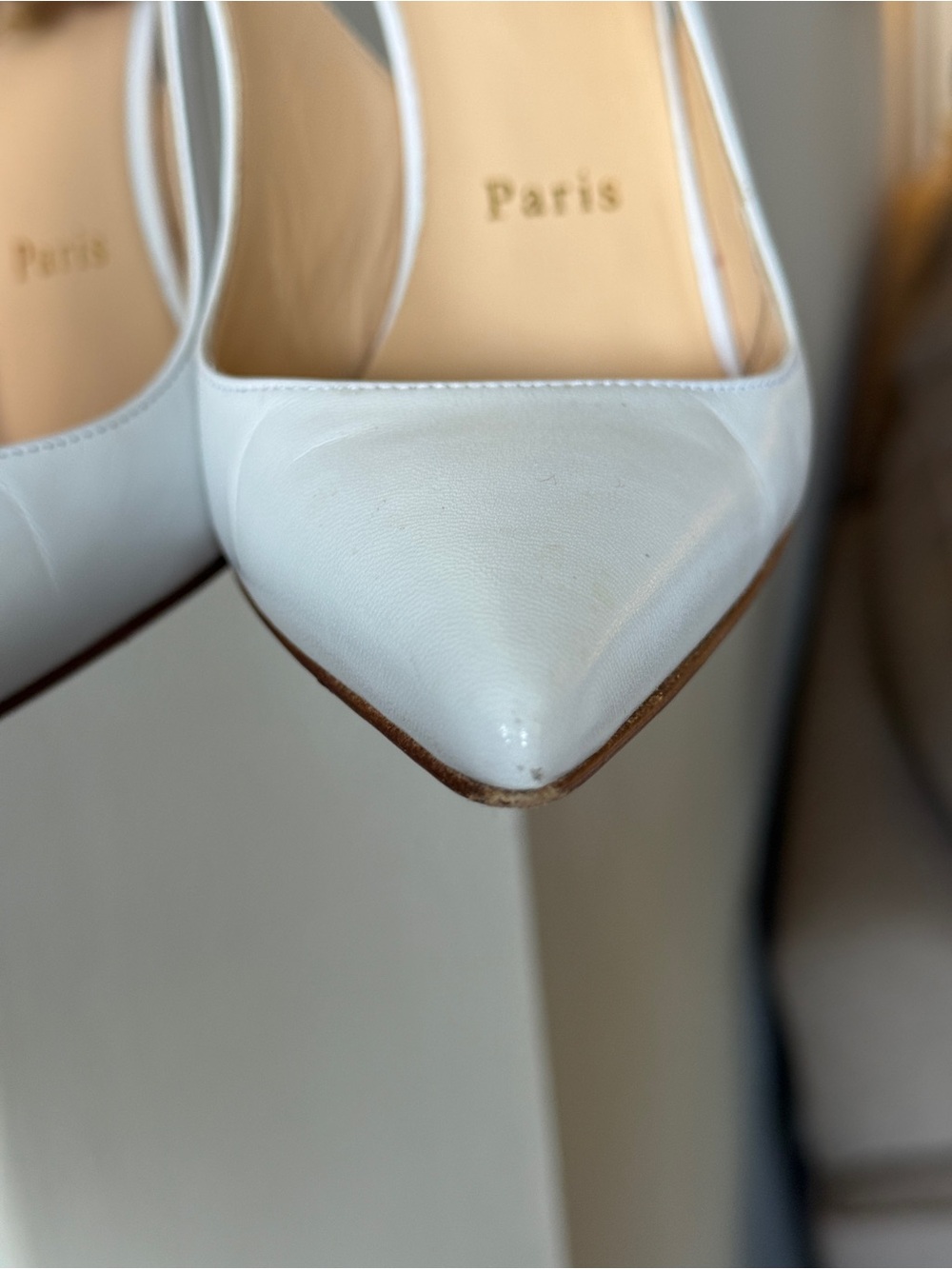 Christian Louboutin White Pointed-Toe Ankle-Strap Stiletto Pumps in Mascara 36.5 - Picture 6 of 16